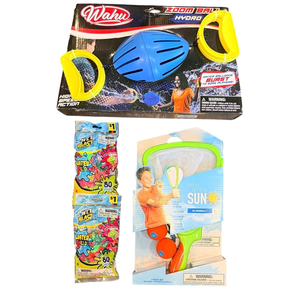 Summer Fun Kids Outdoor Play Gift Bundle Zoom Ball, Water Balloons, Slingball